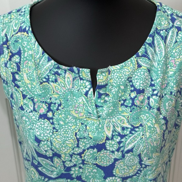 T By Talbots Womens Sleeveless Dress Sz Large Petite Paisley Preppy Summer Green - Picture 3 of 9